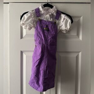 Vintage OshKosh B'Gosh Purple Overalls Dress & Bonnie Deb Ruffle Heart Blouse
